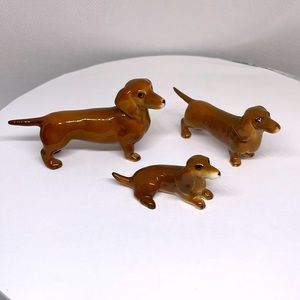 Dachshund miniature china figurine family set of three.